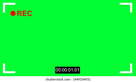 Cinematic Camcorder, Recorder. Viewfinder With Green Screen, Alpha Channel. Recording Concept With Time Code.