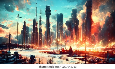 Cinematic City ​​on Fire, Wallpaper