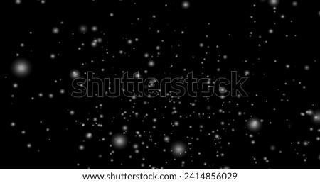 Cinematic snowfall loop animation of a surreal realistic snowflake falling bg. Snowfall winter overlay slowly falling motion graphic on a black backdrop.Snow flake for Christmas new year 2026,2025.