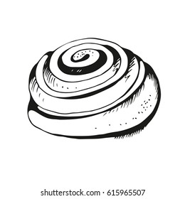 Cinnamon Roll Hand Drawn Illustration, Isolated On White Background