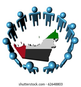 Circle Of Abstract People Around UAE Map Flag Illustration