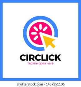 Circle Arrow Click Logo. Line Mouse Cursor Logotype