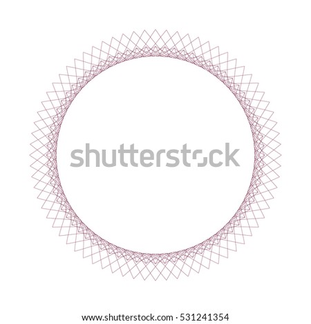 Circle border frame with delicate guilloche lace contour net isolated on white background. Space for invitations, promotional poster or greeting cards text.