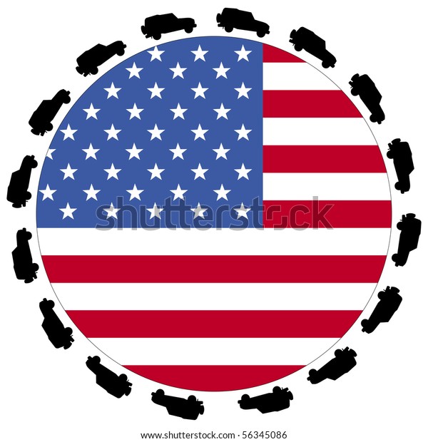 Circle Cars Around Round American Flag Stock Illustration 56345086