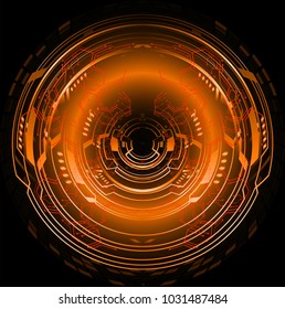 circle circuit board future technology, orange cyber security concept background, abstract hi speed digital internet.motion move blur. pixel