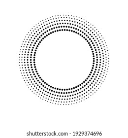 Circle Dot Frame. Circular Border With Effect Halftone. Modern Faded Ring. Semitone Shape Round. Point Sphere Boarder. Dotted Geometric Pattern. Graphic Small Dots Element For Design Prints. Illustrat