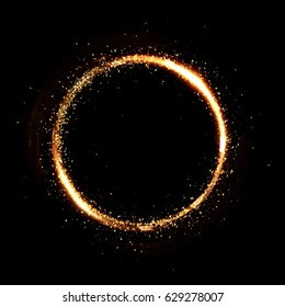 Circle Gold Particle Black Background. 3d Image, 3d Rendering.