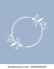 Circle Hand drawn floral wreath, Floral wreath with leaves for wedding.