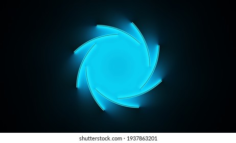 Circle with inner blue light split to parts and glow with abstract motion. Seamless loop animation. 3D render of neon illuminating surfaces motion background.