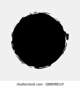 Circle Paint Grunge Splash. Round Black Stain Set. Rough Ink Retro Stamp Clipart Isolated On White