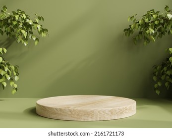 Circle Pedestal In Tropical Forest For Product Presentation And Green Wall.3d Rendering