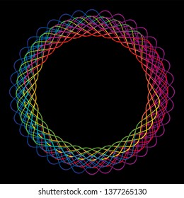 Circle Spirograph Pattern In Rainbow Colors On Black Background