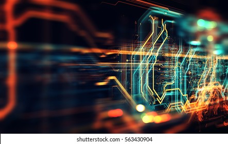 Circuit board background, can be used as digital dynamic wallpaper, technology background. 3D Render abstract background made of array of points and line. 