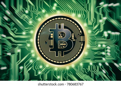 Circuit Board Bitcoin Cryptocurrency Coin Over Stock Illustration