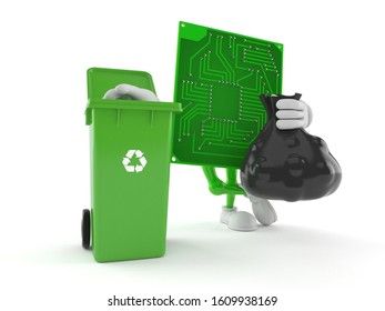 Circuit board character with dustbin isolated on white background. 3d illustration - Shutterstock ID 1609938169