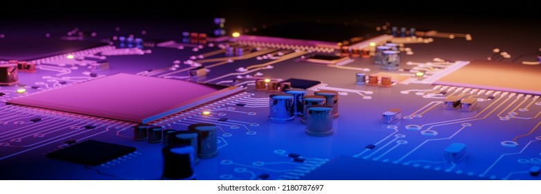 Circuit board closeup 3d render illustration