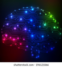 Circuit board computer style brain technology background. Bitmap illustration. 