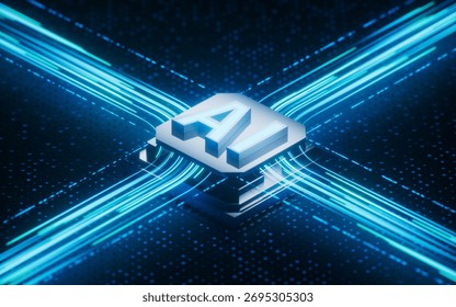 Circuit board and core with artificial intelligence concept, 3d rendering. 3D illustration.