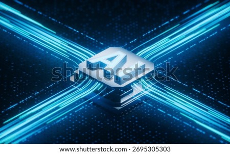 Circuit board and core with artificial intelligence concept, 3d rendering. 3D illustration.