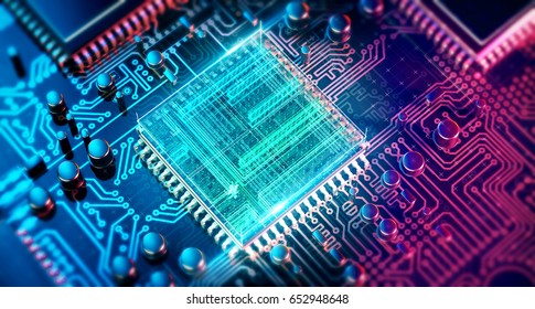 Circuit board. Electronic computer hardware technology. Motherboard digital chip. Tech science EDA background. Integrated communication processor. Information CPU engineering 3D render background