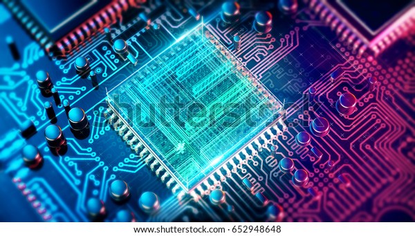 Circuit board. Electronic computer hardware\
technology. Motherboard digital chip. Tech science EDA background.\
Integrated communication processor. Information CPU engineering 3D\
render\
background