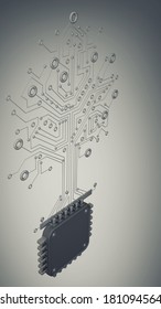 Circuit board virus. high resolution 3d digitally generated image. 