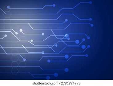 Circuit technology network connection digital abstract blue background Circuit line pattern blue gradient background with hexagon element, futuristic technology concept for data communication