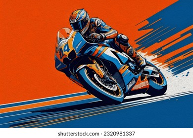 Circuit track.Silhouette on road on a moto competing for championship.Moto gp vector art. Man on a motorbike at high speed leaning in the curve. Racing sport. Motogp championship