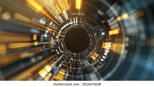 Circular abstract iris, high tech background. Motion of digital data flow. Science, technology background.	3D rendering