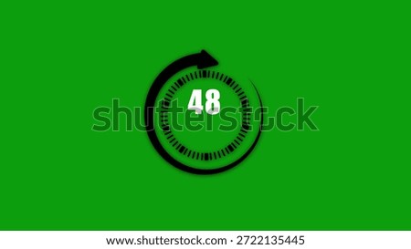 Circular countdown timer with number forty eight in white on a green background featuring a clockwise arrow outline