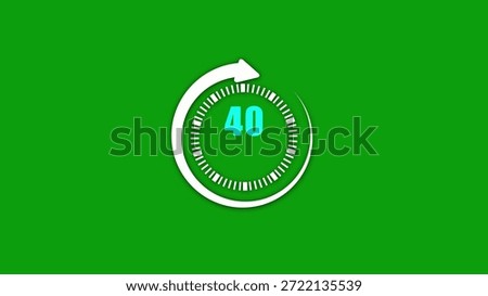 Circular countdown timer showing forty seconds with a white arrow on a green background and blue numbers