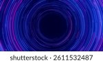 Circular data light speed flow. Abstract round digital data stream of quantum computing. Cyberspace of qubit trail waves with DOF. Modern tech information transmission. 3D Illustration