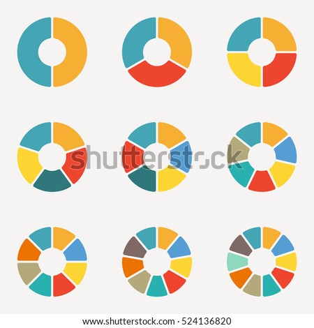 Circular diagram set. Pie chart template. Circle infographics concept with 2,3,4,5,6,7,8,9,10 steps, parts, levels or options. 