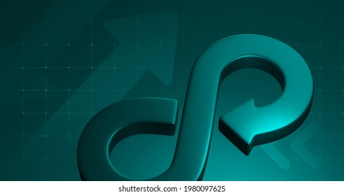 Circular Economy Symbol Or Recycle Sustainability Infinity Sign On Recycling Business Cycle Background With Green Resources Environmental Concept. 3D Rendering.