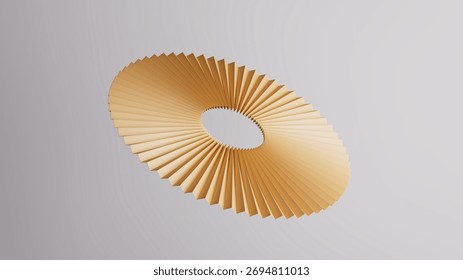 Circular folded paper loop in gold and black, stylish 3d render illustration.