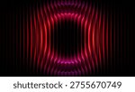 Circular gradient refracted through ribbed glass with luminous red magenta glow. Futuristic glowing circle behind vertical fluted glass for creative advertising, music cover and event flyer. Luminous tunnel effect with dark space in center. Vibrant magenta gradient halo distorted through vertical glass ribs. Glowing geometric frame with depth and reflection. Radiant circular light diffused and bent by ribbed transparent surface. 3d render
