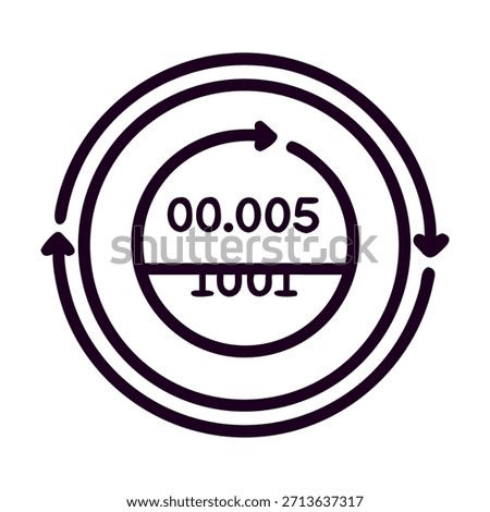 Circular icon representing a small numerical value of 00005 within a loop or cycle graphic, symbolizing precision, measurement, or a specific time interval in a technical or scientific context, isolated on