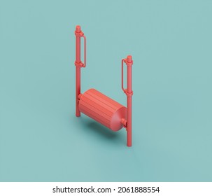 Circular Jogging Panel For Kids. Isometric Red Color Playground Object For Physical And Mental Development Of Children. Monochrome Single Color, 3d Rendering. No People.