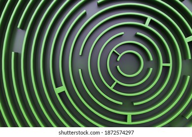 Circular Maze. View From Above. Green Style. 3d Rendering