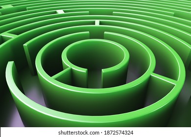 Circular Maze. View From Above. Green Style. 3d Rendering