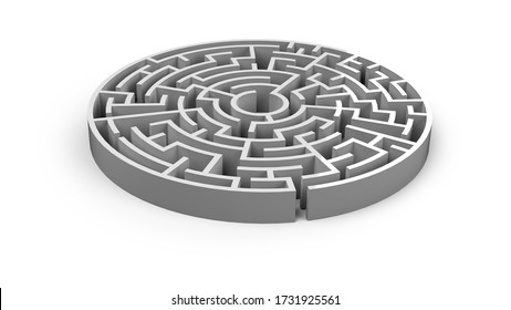 Circular Maze Of White Color. 3d Render. 3d Labyrinth Maze Challenge