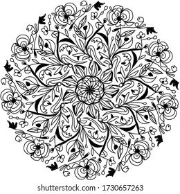 Circular pattern in form of mandala for coloring book page. For Henna, Mehndi, tattoo, decoration. Decorative ornament.