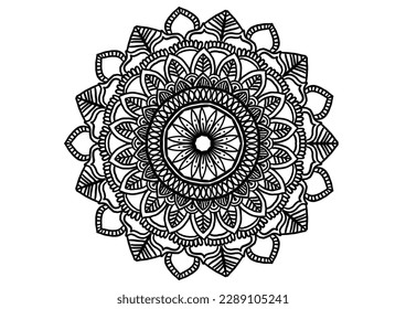 Circular pattern in form of mandala for Henna, Mehndi, tattoo, decoration. Decorative ornament in ethnic oriental style. Coloring book page. Hand draw illustration.