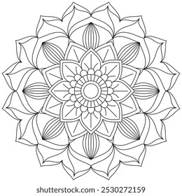 Circular Pattern Mandala Flower Rose Style Vector Lotus Leaves Henna Mehndi Meditation Tattoo Decoration Ornament Ethnic Oriental Coloring Book Page Practice Paint Print Screen Fabric Textile - Powered by Shutterstock