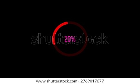 Circular progress bar with red and pink gradient showing twenty percent completion on a black background