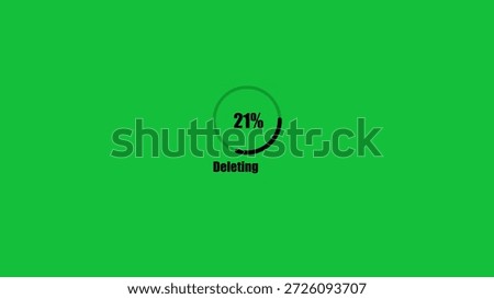 Circular progress indicator showing 21 percent with a black outline and deleting text on a green background
