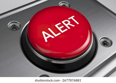 a circular, raised red button, featuring the word 'ALERT