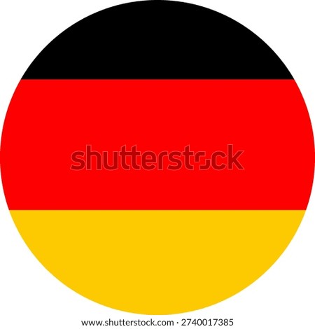 Circular representation of the German flag, showcasing bold horizontal stripes of black, red, and yellow, symbolizing national identity.