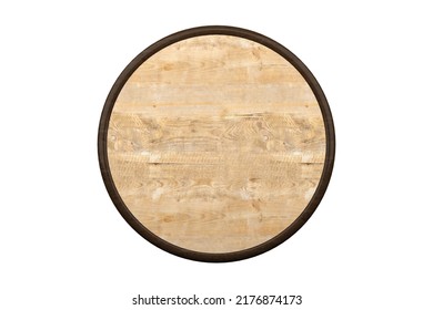 Circular Round Empty, Blank Wood Sign, Board Or Plaque With Dark Wood Frame Isolated On White Background, 3D Illustration