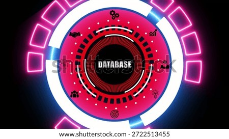 Circular showing circular neon with database text and technology dark generate title without using the word title before it. background. resolution use.